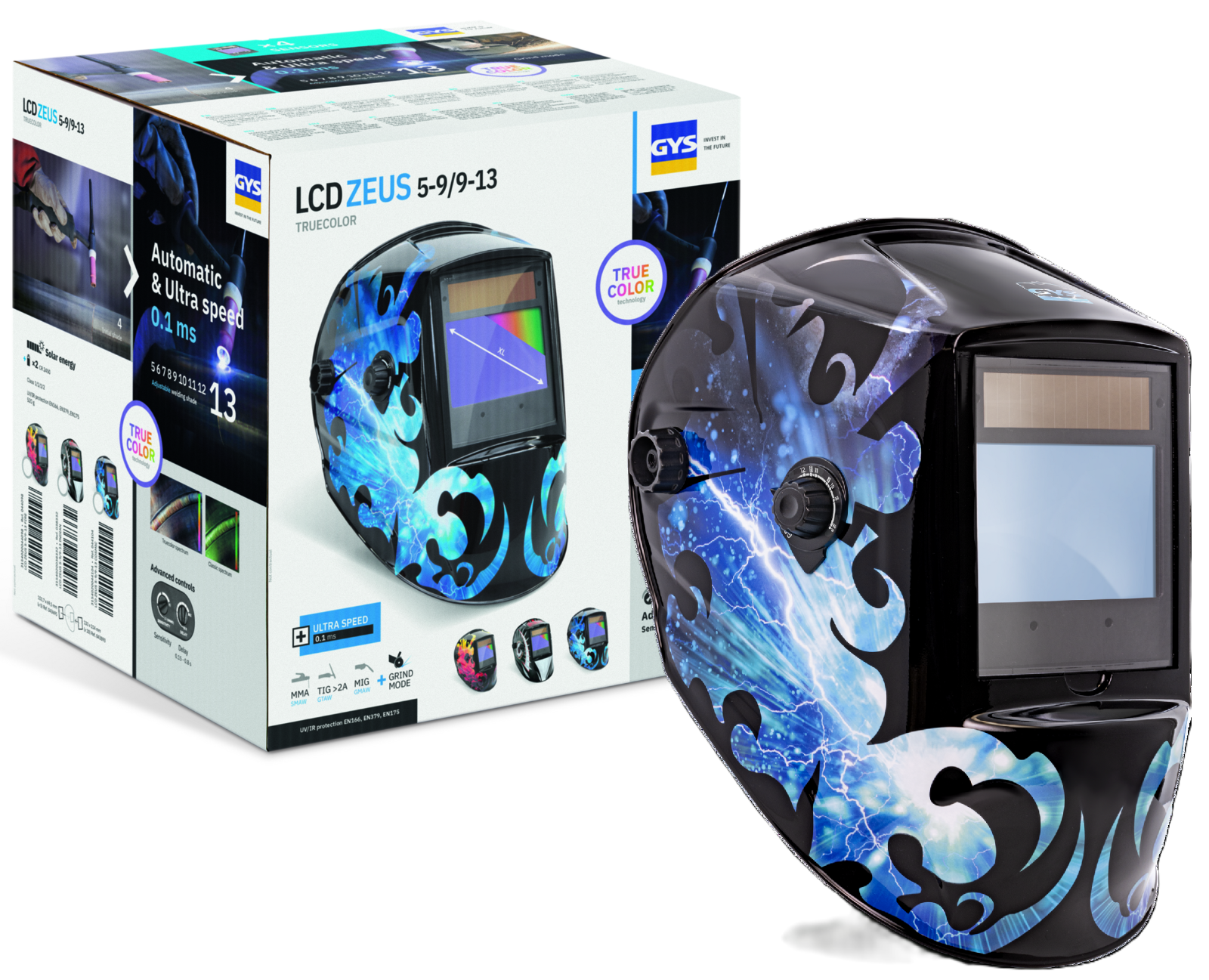 1x GYS ZEUS 5-13 G Cosmic True Color Welding Helmet Auto MIG TIG