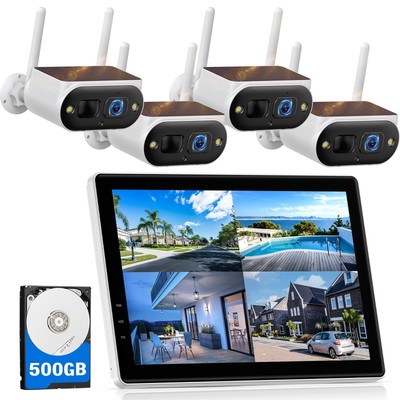 Wire-Free Solar Battery Powered 10CH Wireless Security Camera System 10'' NVR HDD