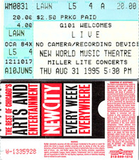 LIVE CONCERT TICKET STUB, 8/31/1995, NEW WORLD MUSIC THEATRE