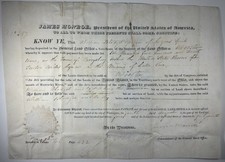James Monroe - Document Signed - Grants Land for Miami & Erie Canal Construction