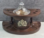 Vintage Kaywoodie Pipe Stand 6 Slots Humidor Cork Glass Logo Silver Stand Lid