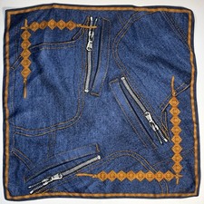 Escada Square 100% Silk Scarf Western Denim L...