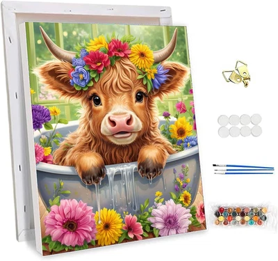 NEWENMO DIY Paint by Numbers for Adults with Frame,Cute Highland Cow Paint by Nu