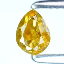 1.00Ct Rare! 100% Natural No Treated I-2 Lovely Pear Fancy Orange Yellow Diamond