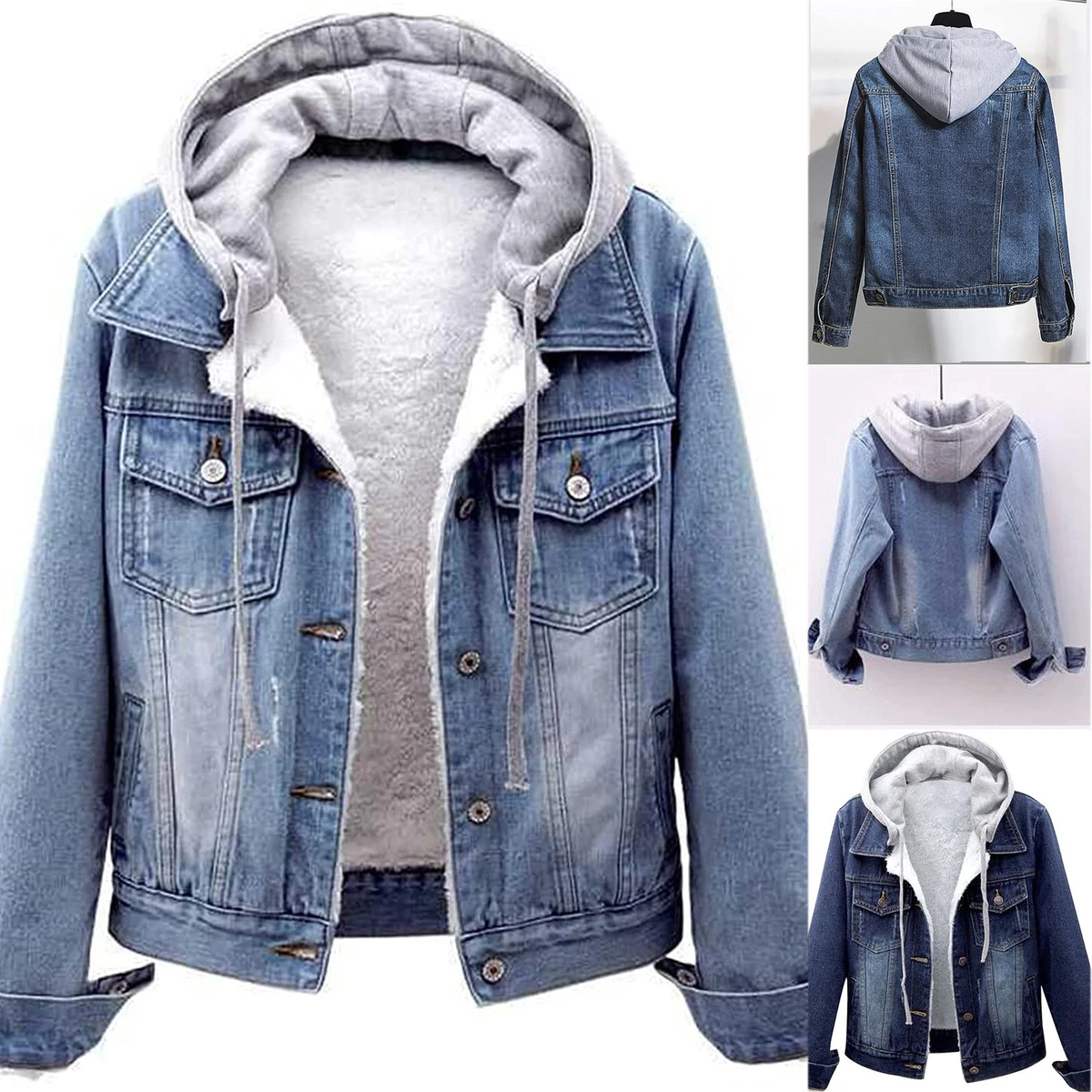 Hooded drawstring denim jacket discount