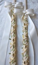 Greek Lambathes Orthodox Wedding 24" Candle Set in Ivory Pearls  Leaves