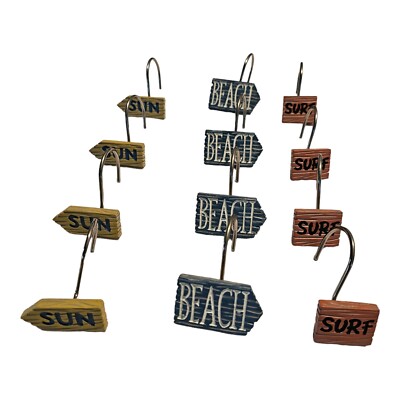 Surf Beach Sun Kathy Middlebrook Shower Curtain Hooks Ocean Seashore 12 Total