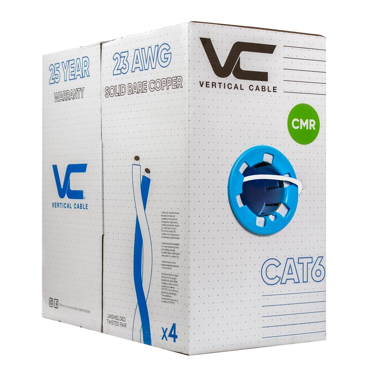 Vertical Cable Cat6 Ethernet Cable, 23AWG, UTP - White - 1000ft in Pull Box