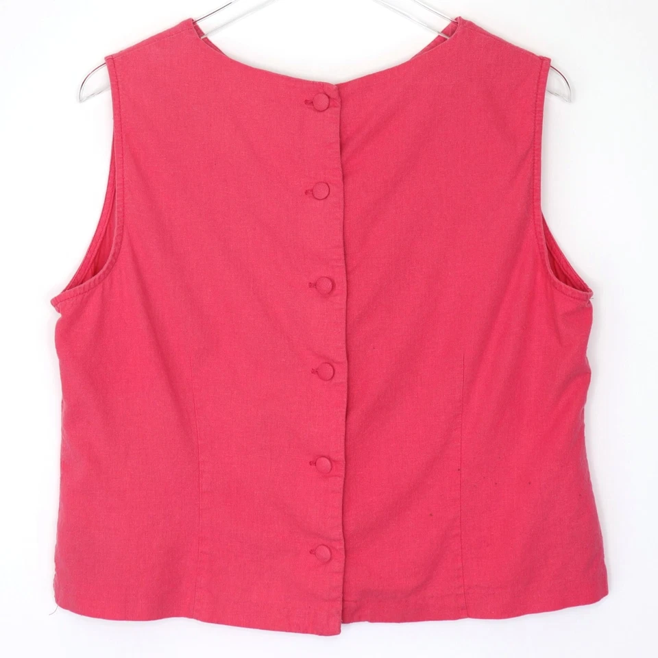 Basic Editions Pink Sleeveless Back Button Top Size 18 Embroidered Dragonfly - Image 2 of 4