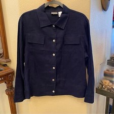 CHICO  S Women Navy 100 Linen Light Jacket Size 2 Large 