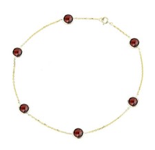 14K Yellow Gold Anklet Bracelet With Garnet Gemstones 9 Inches
