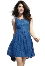 Gorgeous Skater Blue Midi Dress in Lace with Open Back