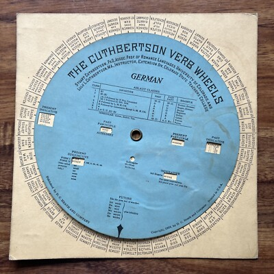 #ad Cuthbertson Verb Wheel German 1933 Blue Manila 7quot;x7quot; Vintage Language Translator $18.95