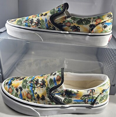 Van's Classic Slip-On Aloha Black True White Women's Size 8/ Men's Size 6.5