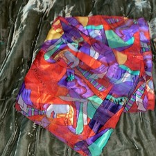Picasso scarf abstract face red purple oblong 13X56  Made In Korea
