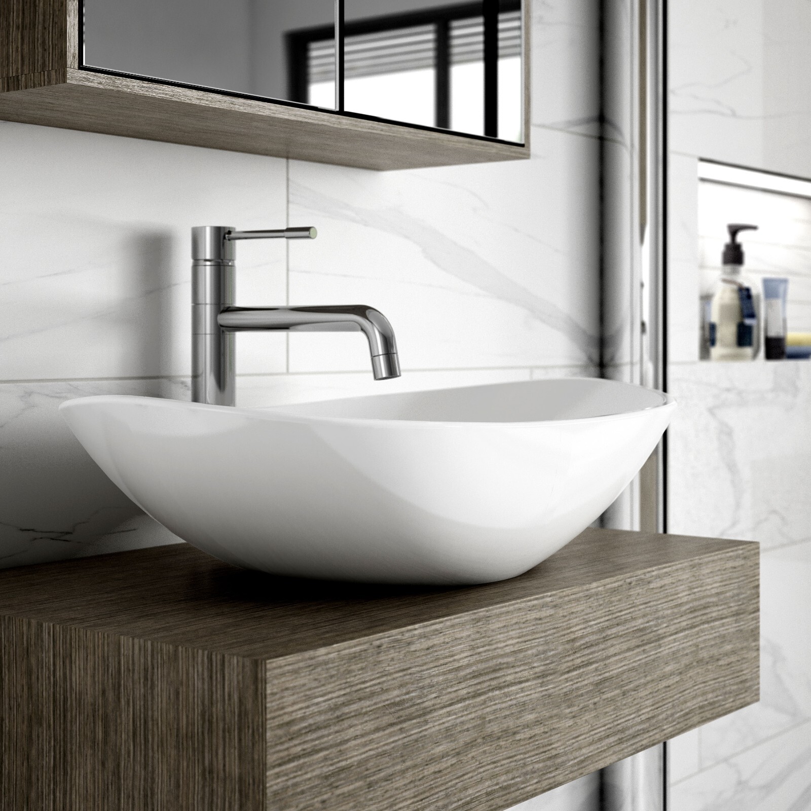 Nuie Oval Shell Countertop Vessel Wash Basin 615mm White Ceramic Bathroom Sink