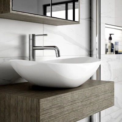 Nuie Oval Shell Countertop Vessel Wash Basin 615mm White Ceramic Bathroom Sink