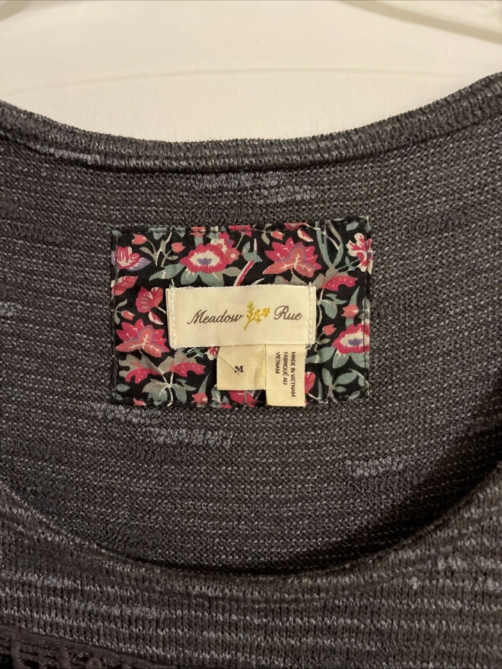 Top Meadow Rue Anthropologie Gris Boho Encaje Ojales Mediano Gitano Informal Campesino Foto 2 de 4