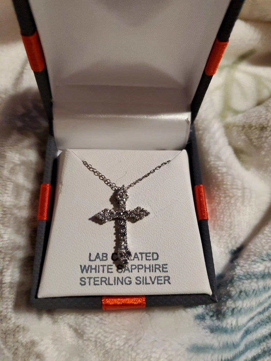 Lab created white sapphire online sterling silver necklace