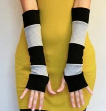 Striped Cotton Arm Warmers Gray Black Patchwork Gloves Cycling Hand Sleeves Sock