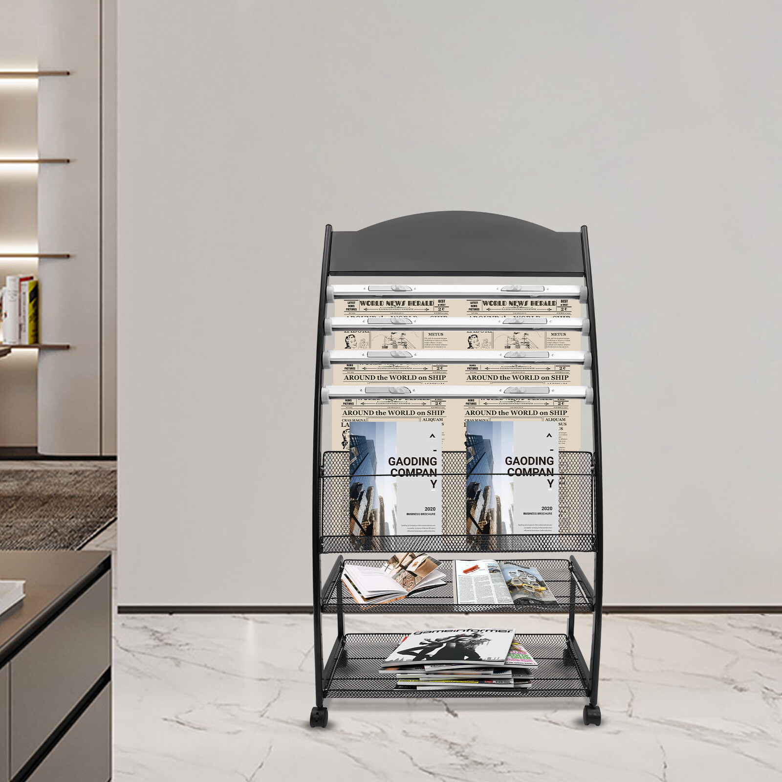 floor magazine rack brochure display stand for offices and public reception area