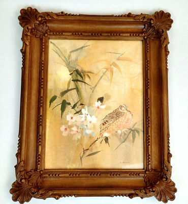 Japanese Quail Nature Print 18x22'' L. Gaydos Framed Asian Chinoiserie Birds Nice