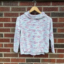 DKNY White and Pink Heathered Chenille Knitted Hooded Sweater