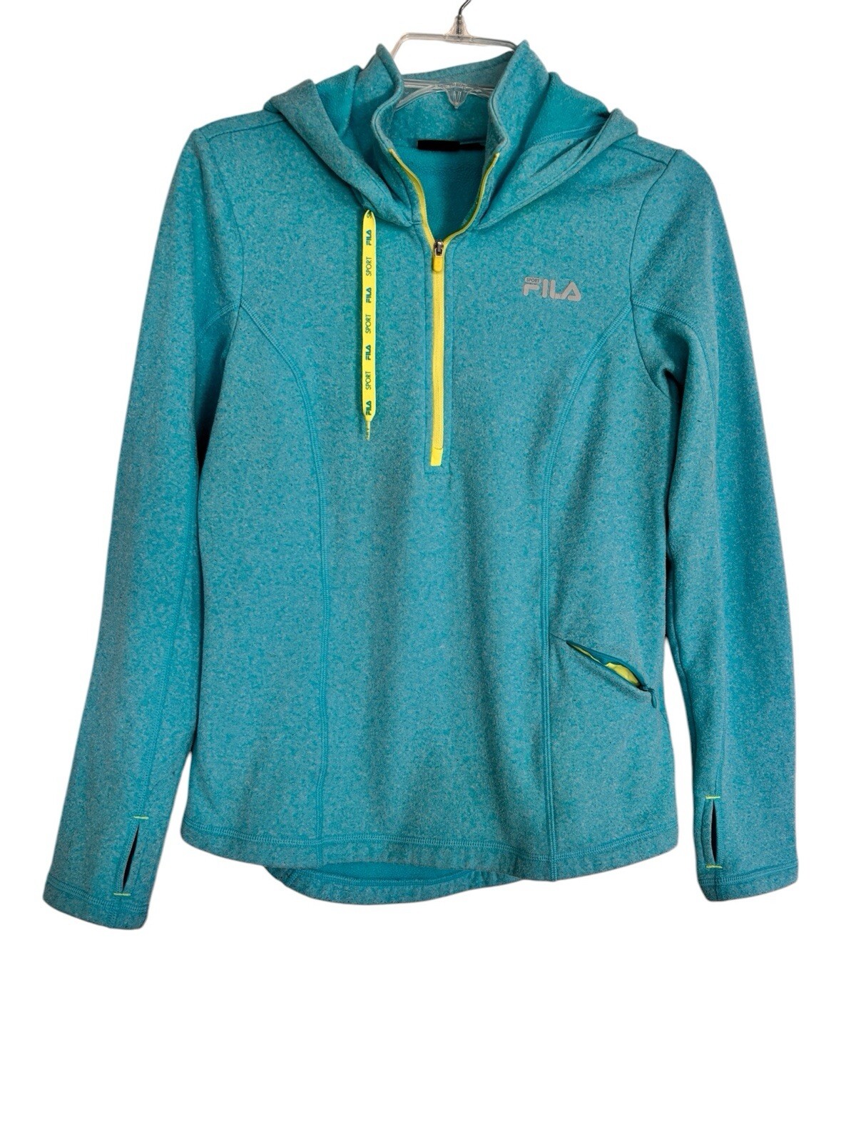 Felpa Fila donna piccola blu chiaro con cappuccio atletica con tasca segreta