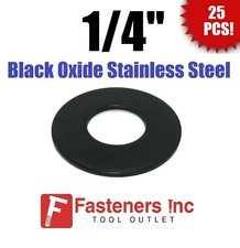 (Qty 25) 1/4" Black Oxide Stainless Steel Flat Washer