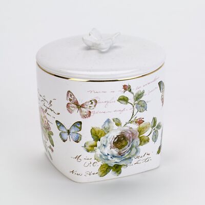 Covered Jar Multipurpose Countertop Organizer Ceramic Bathroom Decor butterfly 