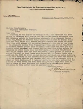 1923 Nacogdoches Texas (TX) Letter Nacogdoches & Southeastern Railroad Co