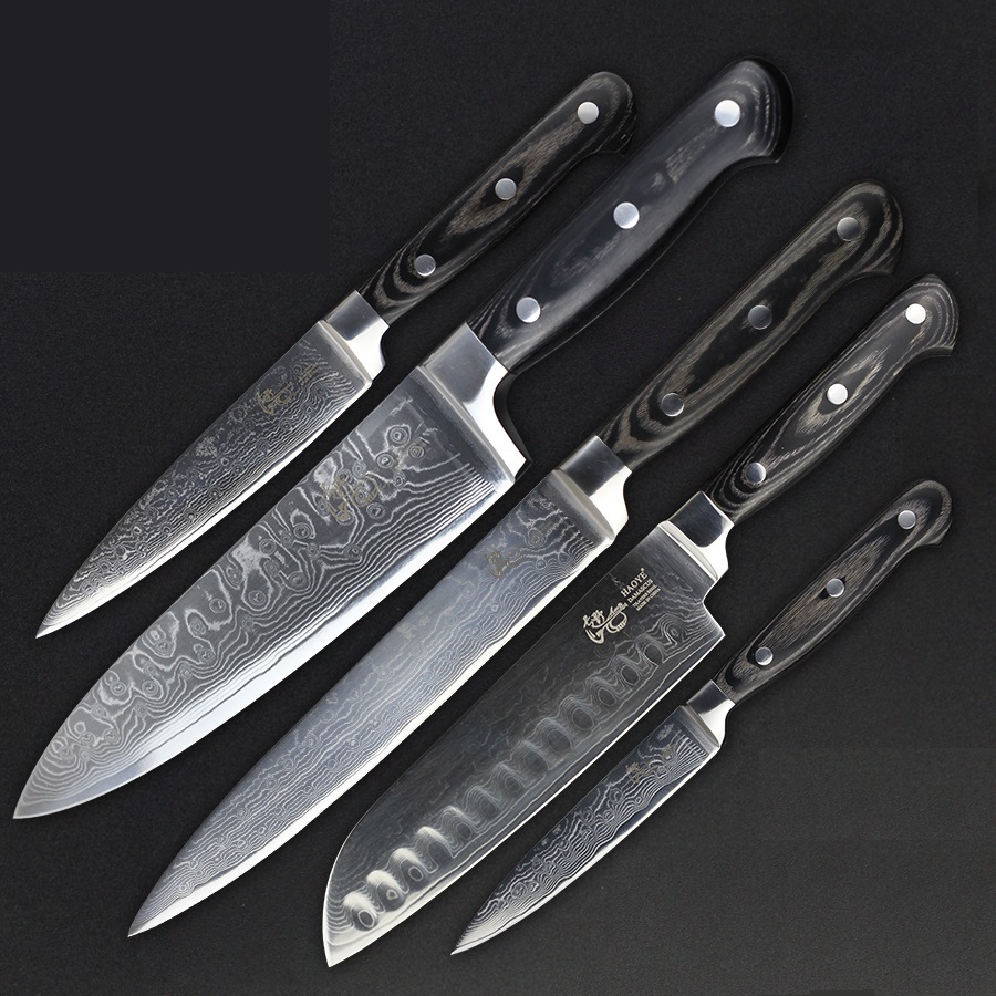 5Pcs Set Knives inches chef knife layers Japanese Damascus steel