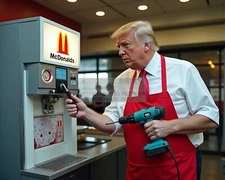 PRESIDENT DONALD TRUMP FIXING THE MCDONALDS ICE CREAM MACHINE 8X10 AI PHOTO