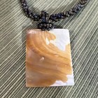 Vintage Mother of Pearl Shell Raku Bead woven Necklace Purple Blue Green Copper — photo 7
