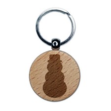 Snowman Winter Christmas Solid Engraved Wood Round Keychain Tag Charm