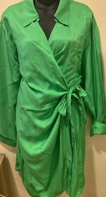 satin shirt dress h&m Women's Dark green Satin shirt dress