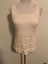 NWOT LIZ CLAIBORNE Ivory KNIT CROCHET TANK LINED WHITE SIZE Medium
