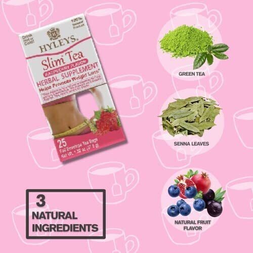 Hyleys Slim Tea Raspberry Flavor Weight Loss Herbal Supplement