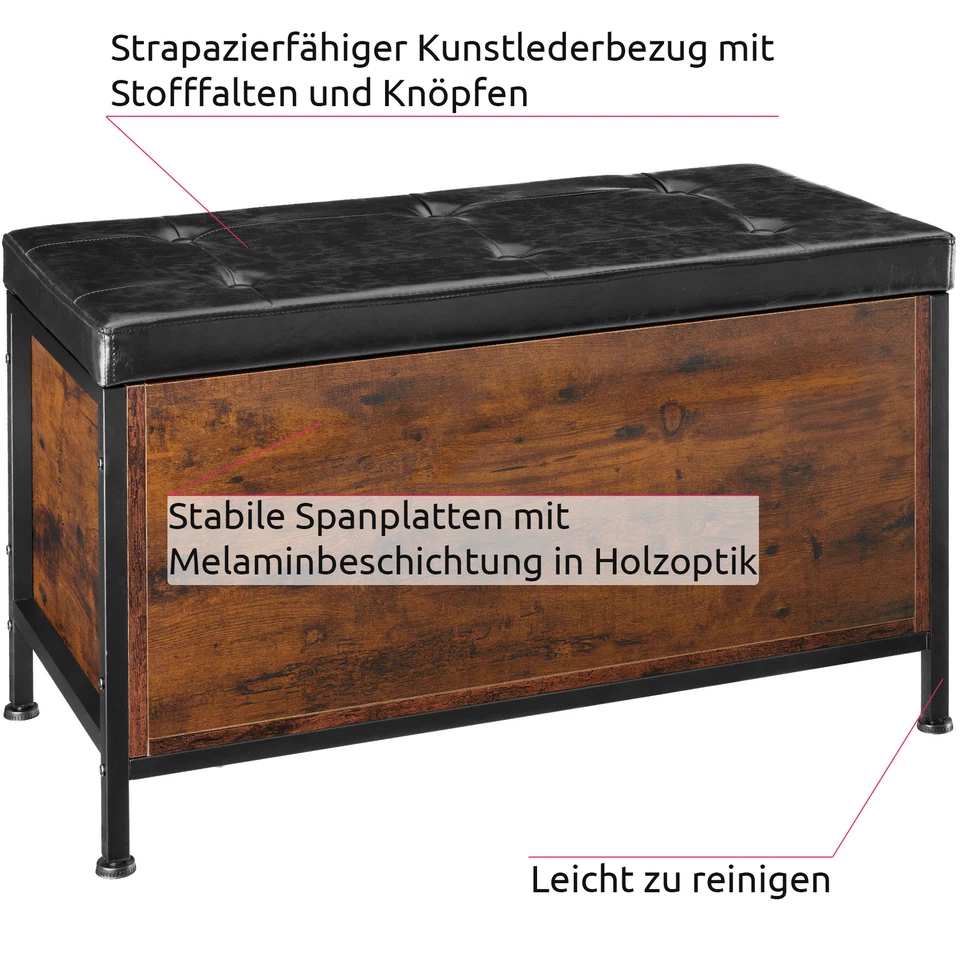 Truhe Sitztruhe Schuhbank Schuhschrank Sitzbank mit Polsterung Holz Industrial