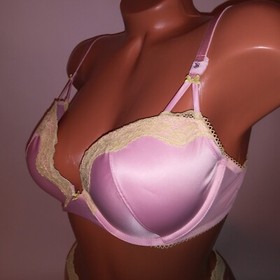 Victoria Secret Bra Set Tease Push Up Cheeky Panty Pink Yellow Lace Trim New