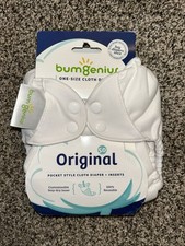 NEW White bumGenius Original One-Size Pocket-Style Cloth Diaper 5.0 w/ Inserts