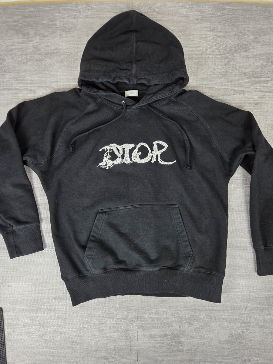 Dior x Peter Doig Hoodie Black Distressed Logo Embroidery Size L