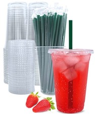 20 oz Clear Plastic Cups with Lids and Straws, Disposable Coffee Cups 25 Sets