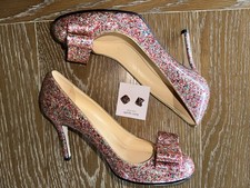 EUC Kate Spade Krysta Bow Glitter Pumps Sparkle Heels Sz 8 BONUS Match Earrings