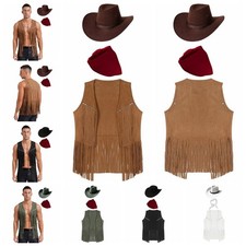 Men Vest Tassel Waistcoat Steampunk Top Renaissance Jacket With Hats Pirate