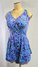 Vintage Maxine of Hollywood One Piece Swimsuit Swimdress Blue Floral Sz 16