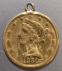 1880 $5 GOLD LIBERTY HEAD COIN ENGRAVED ON BACK NOV 26TH 1891 PENDANT 7 GRAMS