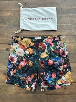 Orlebar braun Wild Garden Blumen Badeshorts authentisch neuwertig Alter 12 W28