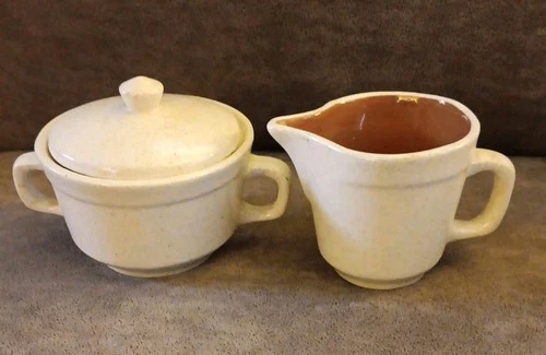 Stangl Stoneware Speckled Creamer  Sugar Lid Set MCM Pottery 1950’s Hand Painted
