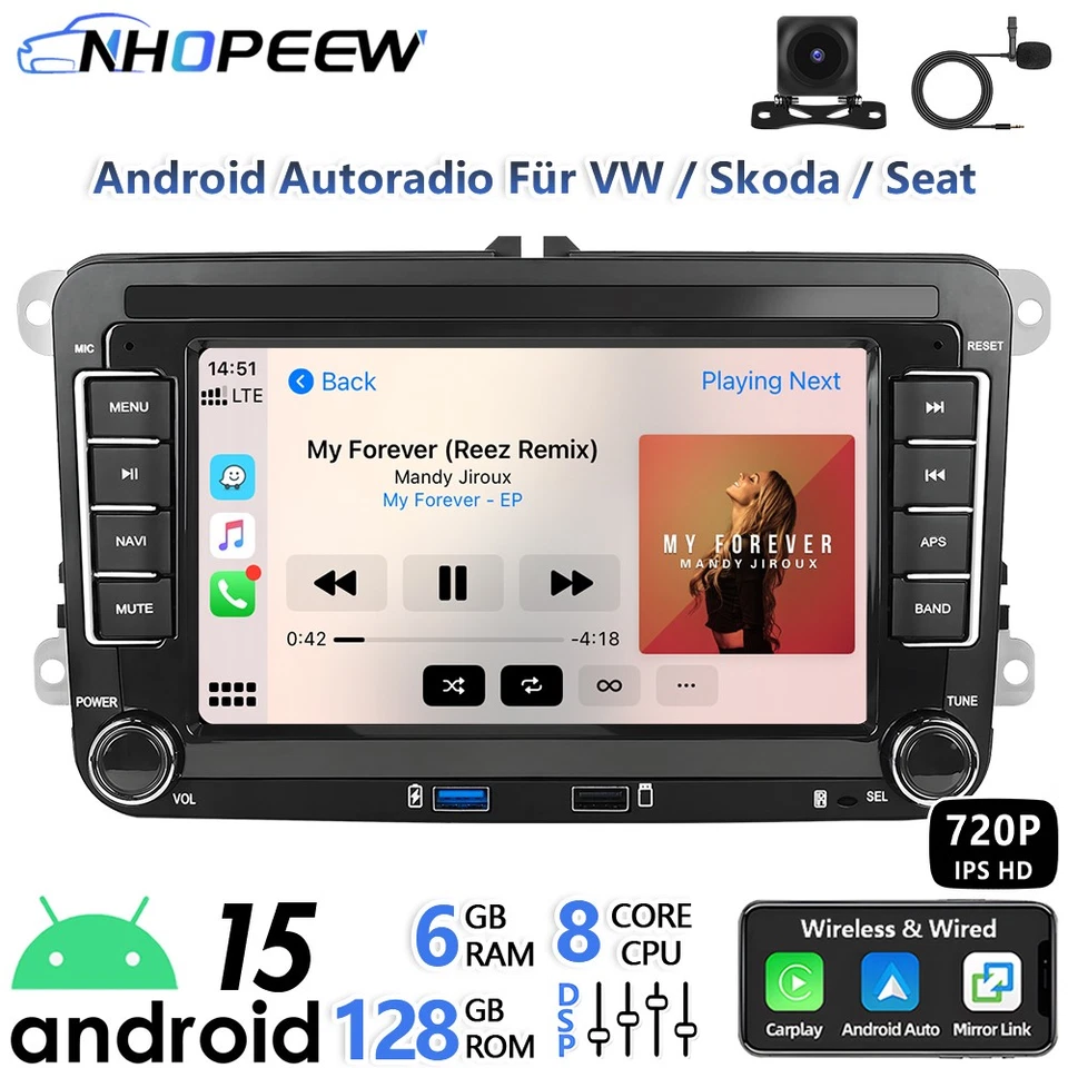 Android15 Radio 8Core 6+128GB Carplay Navi Für VW Golf 5 6 Polo T5 Touran Passat